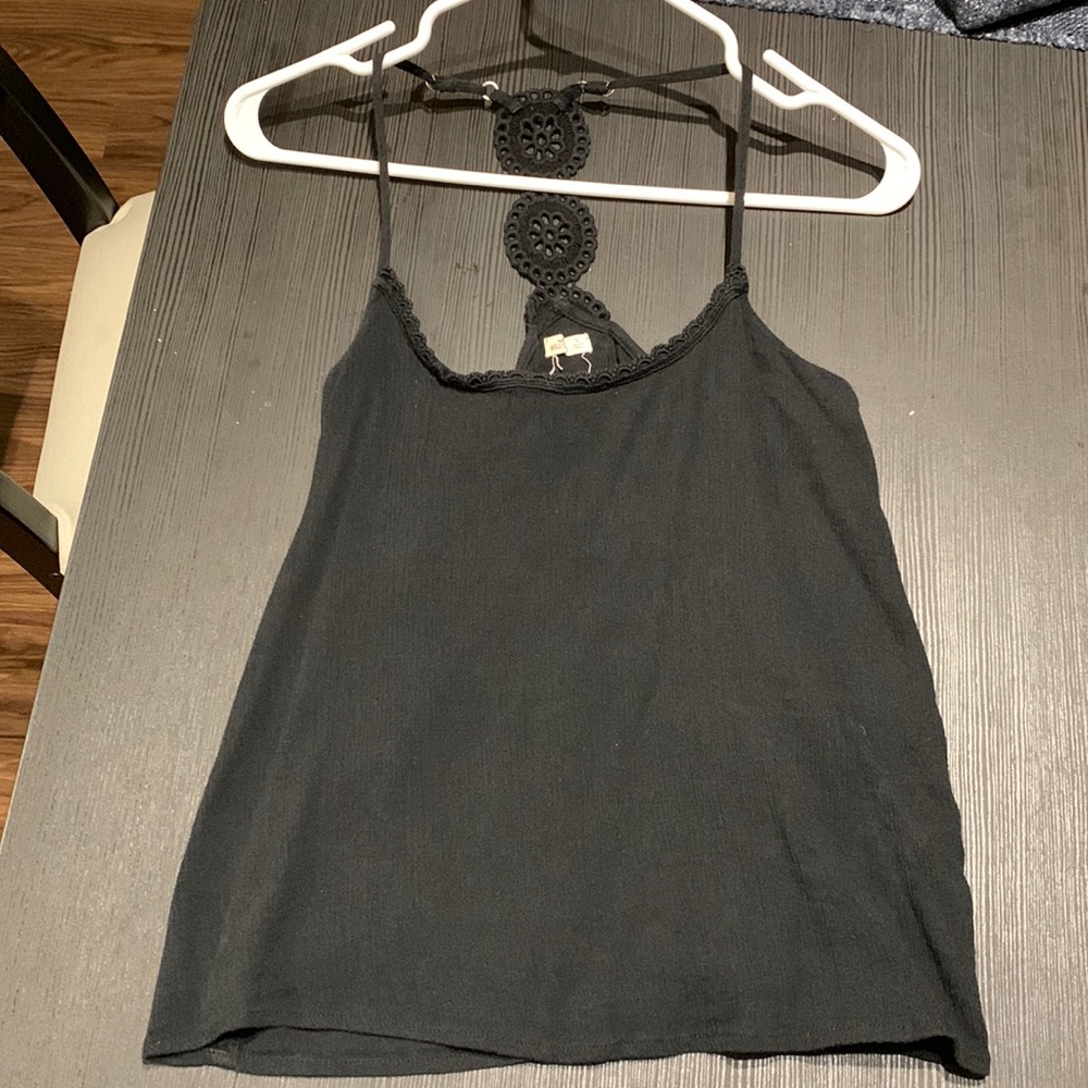 Hollister • Black Tank with Crochet Flower Detailing on Back